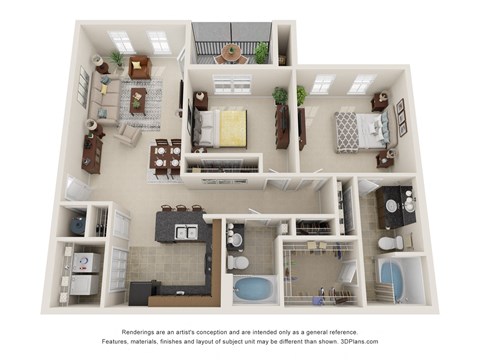 Floor plan for 2 beds, 2 baths, 1171 sqft